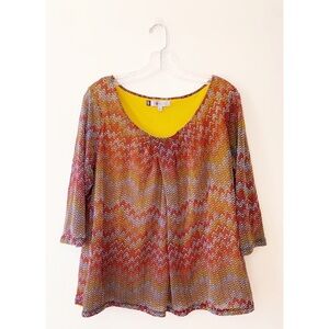 JENNIFER LOPEZ Sz 0X Chiffon Chevron Pattern 3/4 Sleeve Blouse